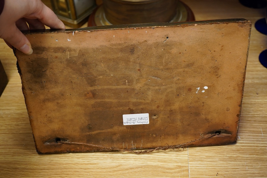 The Law Suit, a Scottish portobello terracotta plaque, 19 x 30cm